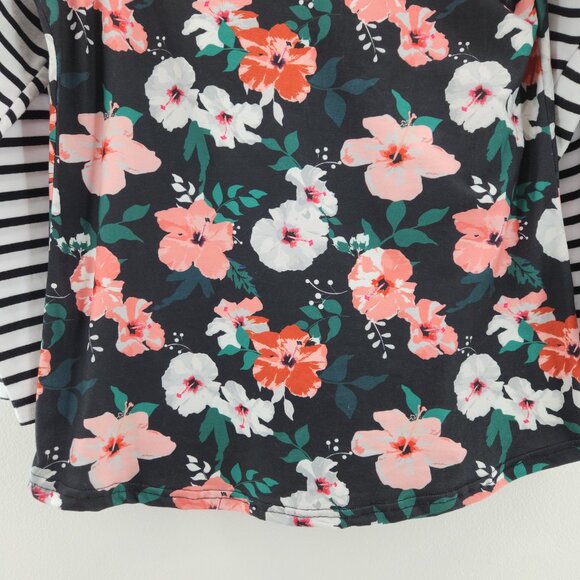 Floral Raglan Baseball Tee Striped Long Sleeve Black Pink Women’s Size L So Soft - Picture 3 of 13